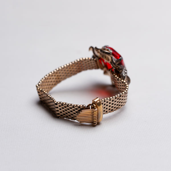 Bracelet Montre Vintage Kreisler Flex-on - Peau De Serpent Véritable 11/16 - Rouge Avec Boucle Dorée - Neuf