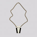 Vintage Monochrome Enamel Pendant Necklace with Gold Chain