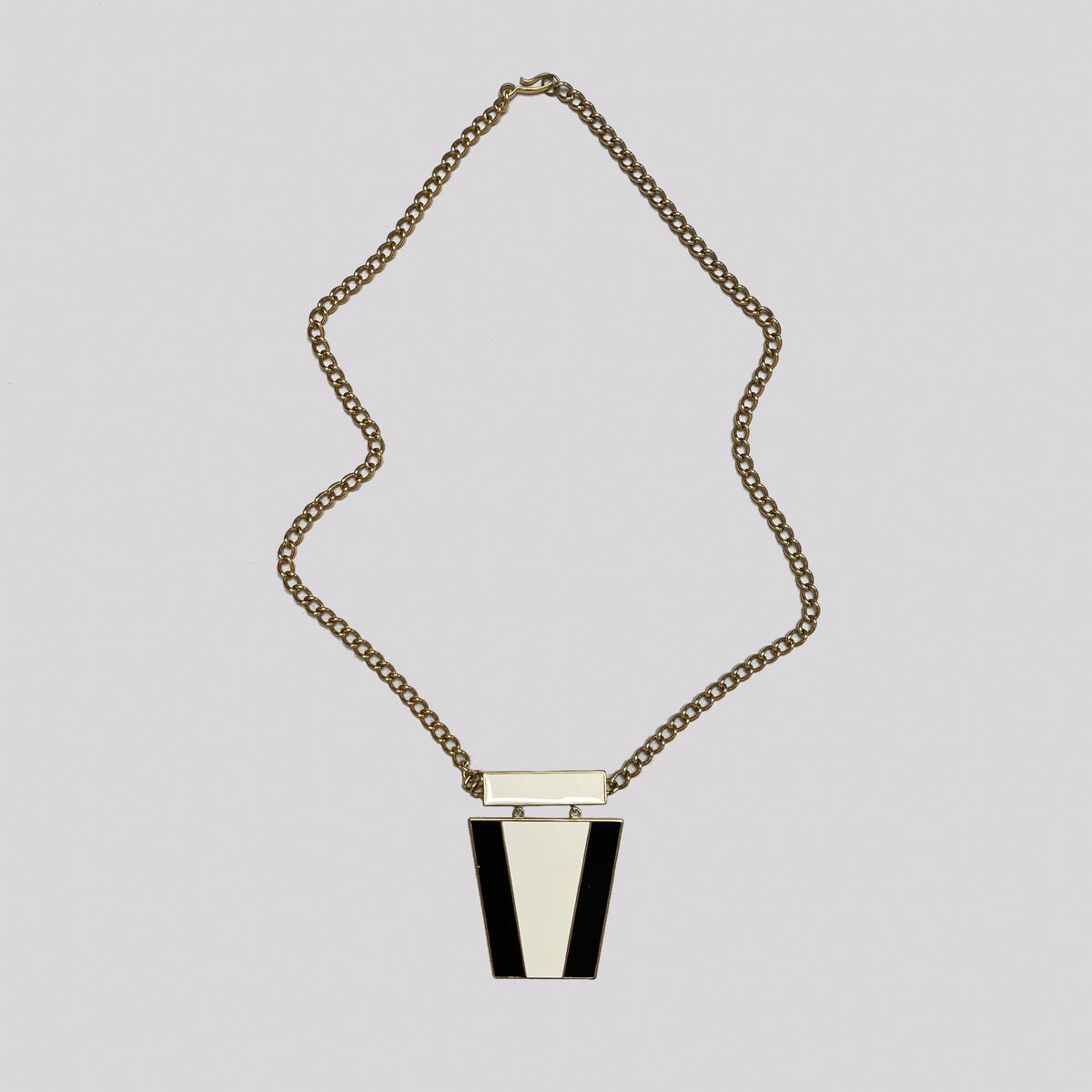 Vintage Monochrome Enamel Pendant Necklace with Gold Chain