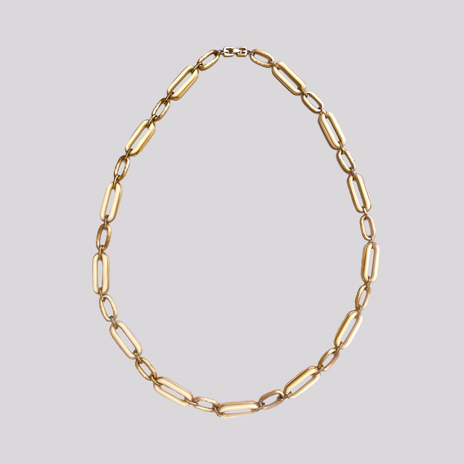 Vintage Givenchy Gold Chain Necklace with White Enamel