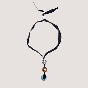 Vintage Fabric Necklace with Ceramic Charms