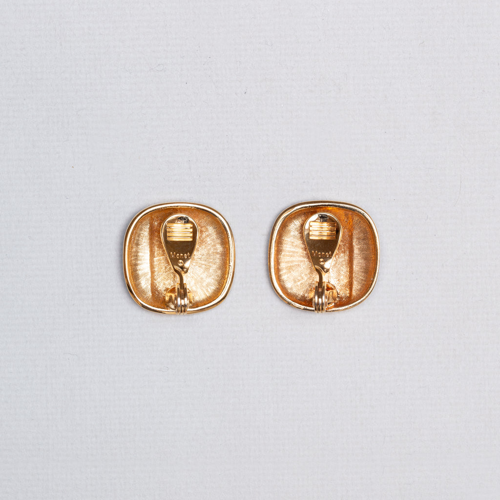 Vintage Gold and Black Enamel Clip-on Earrings
