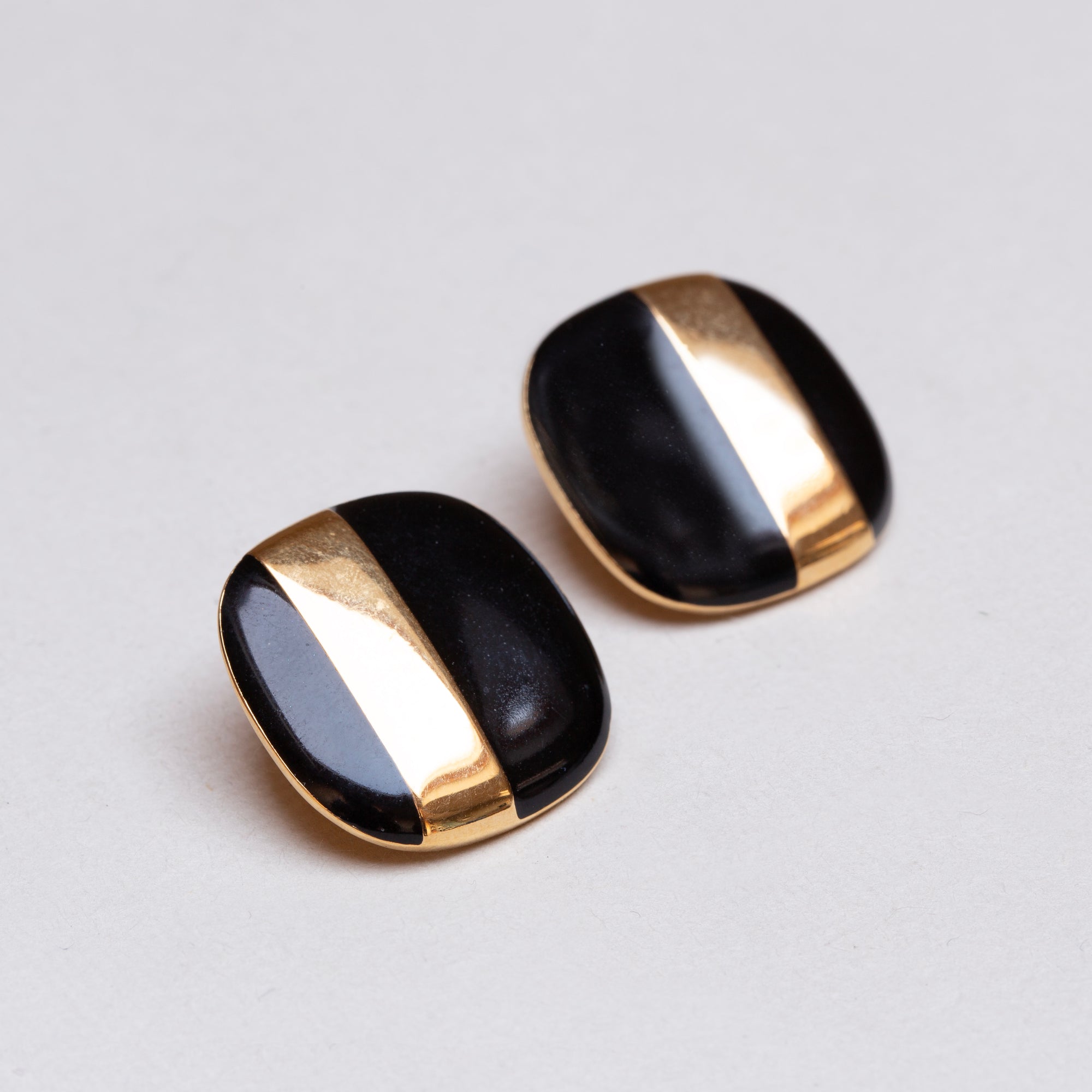 Vintage Gold and Black Enamel Clip-on Earrings