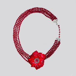 Vintage Red Flower Brooch Necklace