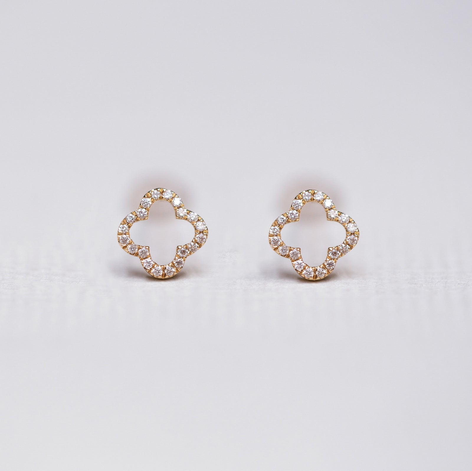 Yellow Gold Victoria Clover Stud Earrings with Diamonds
