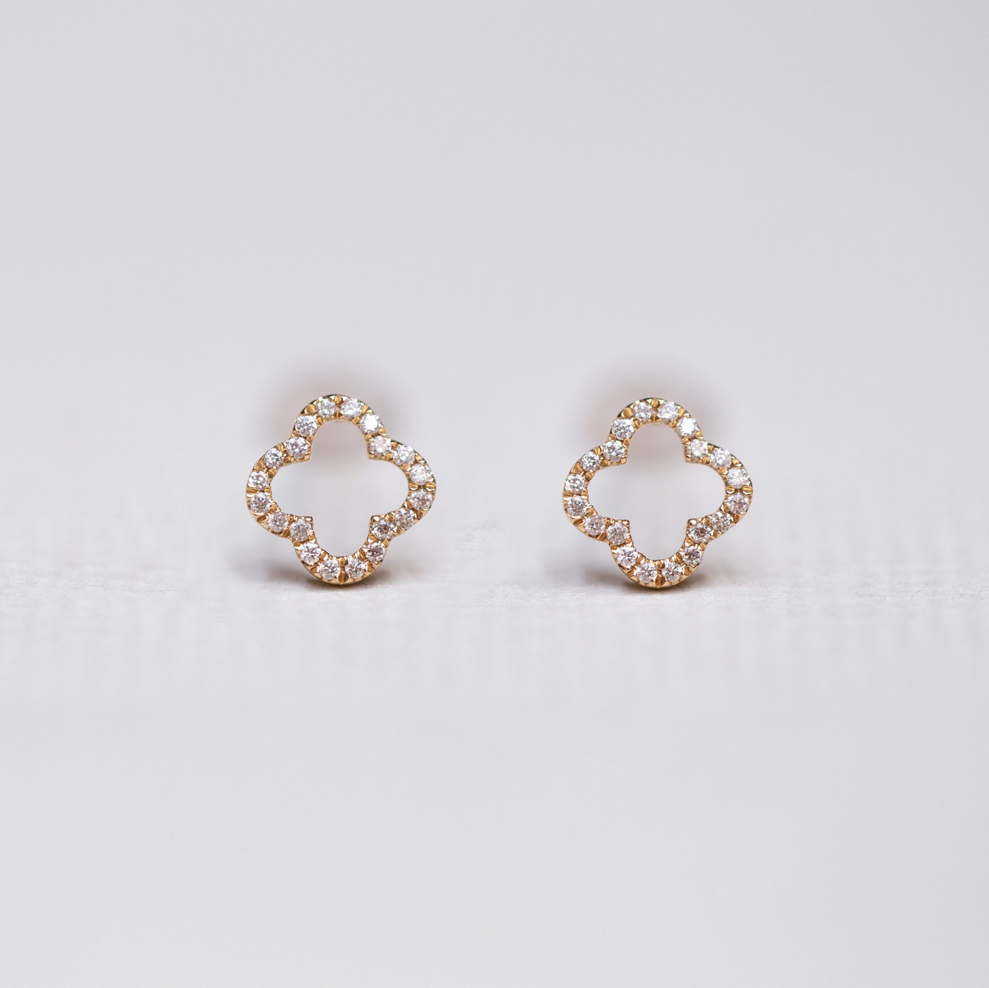 Yellow Gold Victoria Clover Stud Earrings with Diamonds