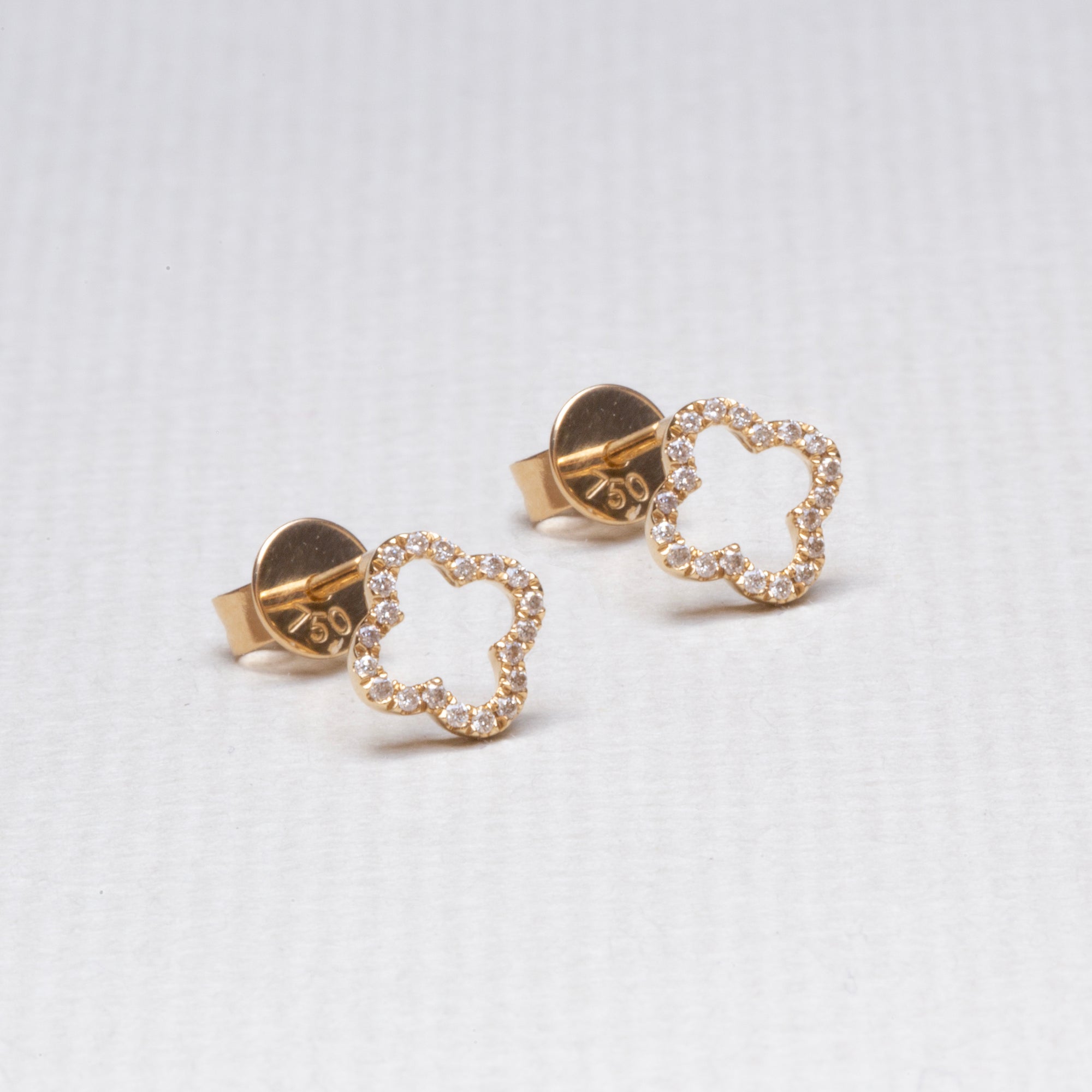 Yellow Gold Victoria Clover Stud Earrings with Diamonds