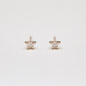 Yellow Gold Star Stud Earrings with Diamonds