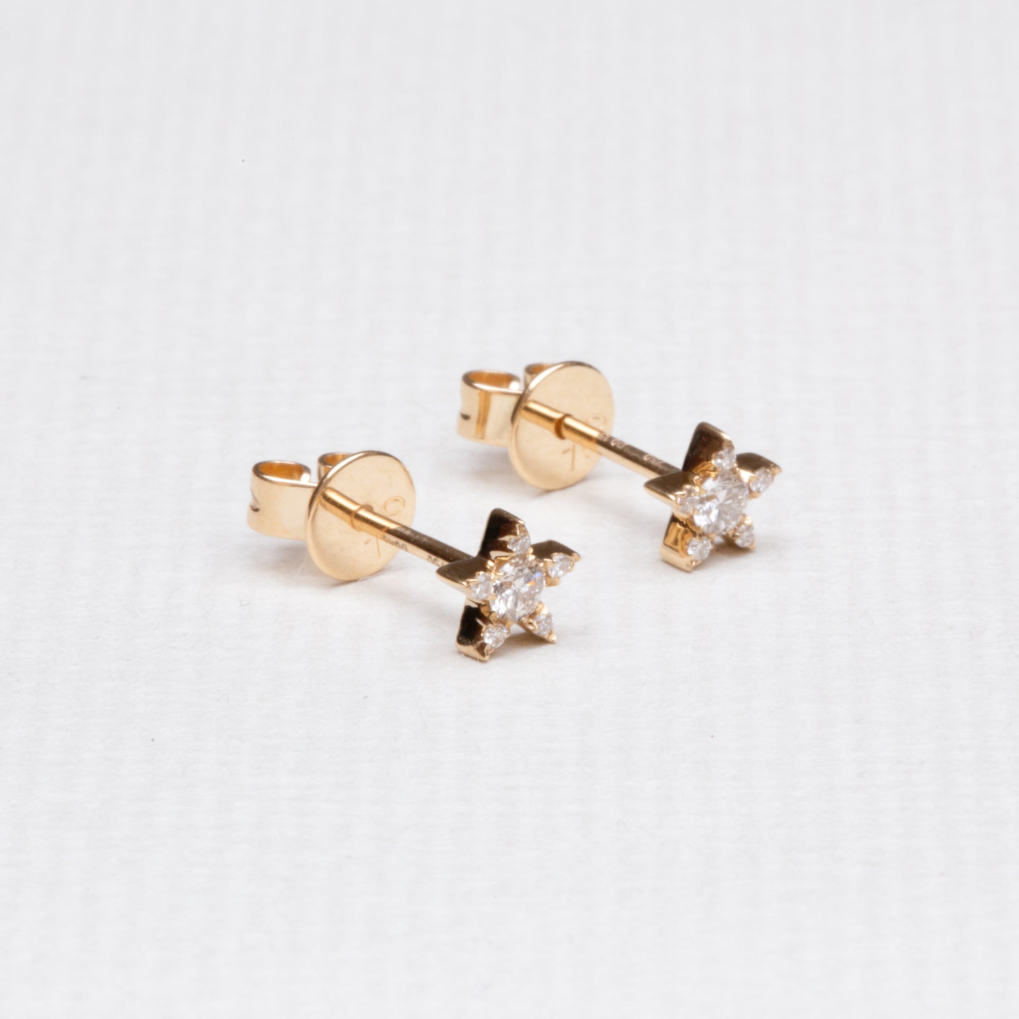 Yellow Gold Star Stud Earrings with Diamonds