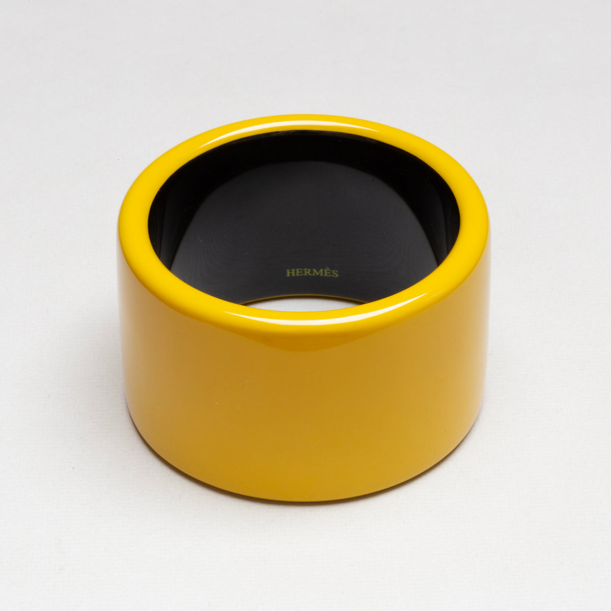 Vintage Hermes Lacquered Wood Bangle Bracelet - Yellow