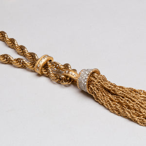 Vintage Gold-tone Diamante Tassel Necklace