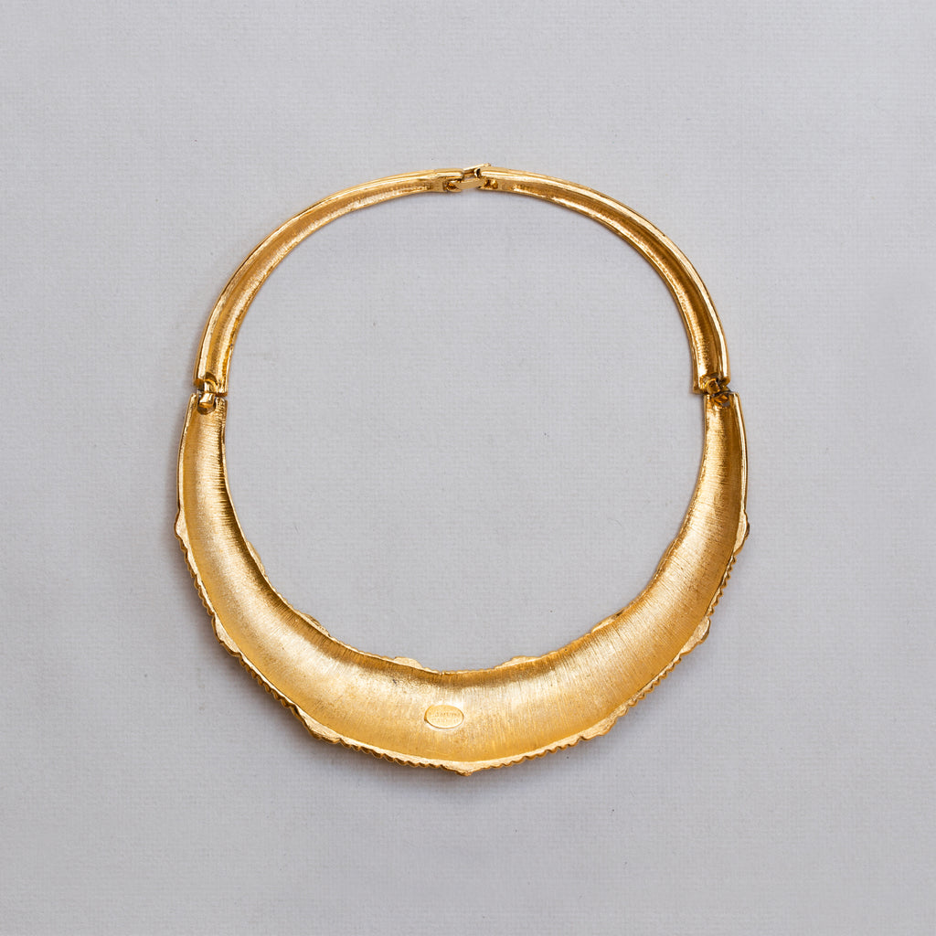 Vintage Lanvin Textured Gold Choker Necklace with Rhinestones