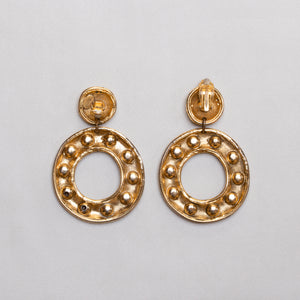 Vintage Textured Gold Clip-on Earrings with Rhinestones
