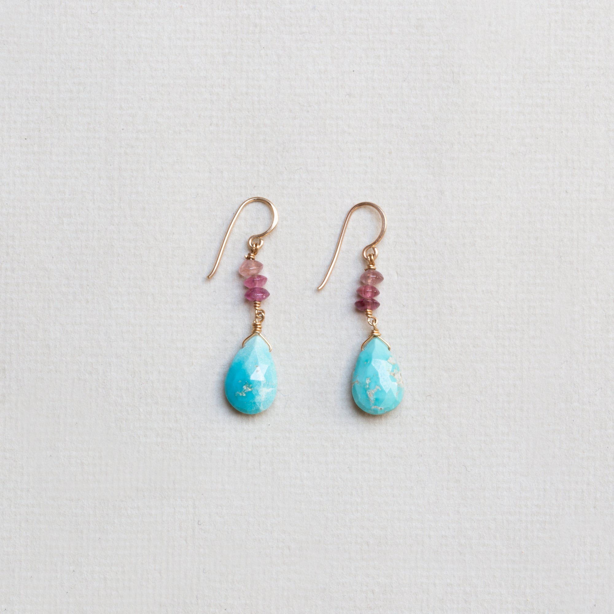 Pink Tourmaline & Turquoise Drop Earrings