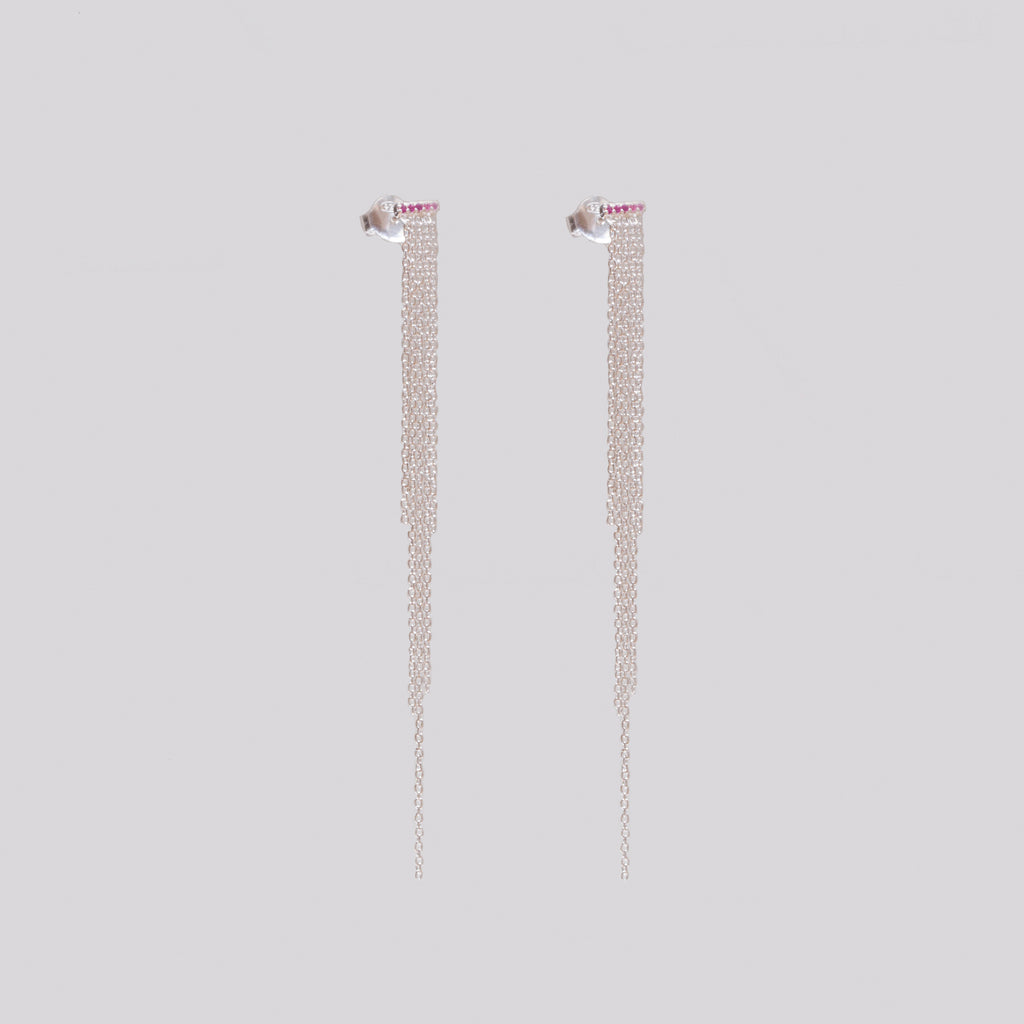 Sterling Silver Tassel Stud Earrings with Garnet