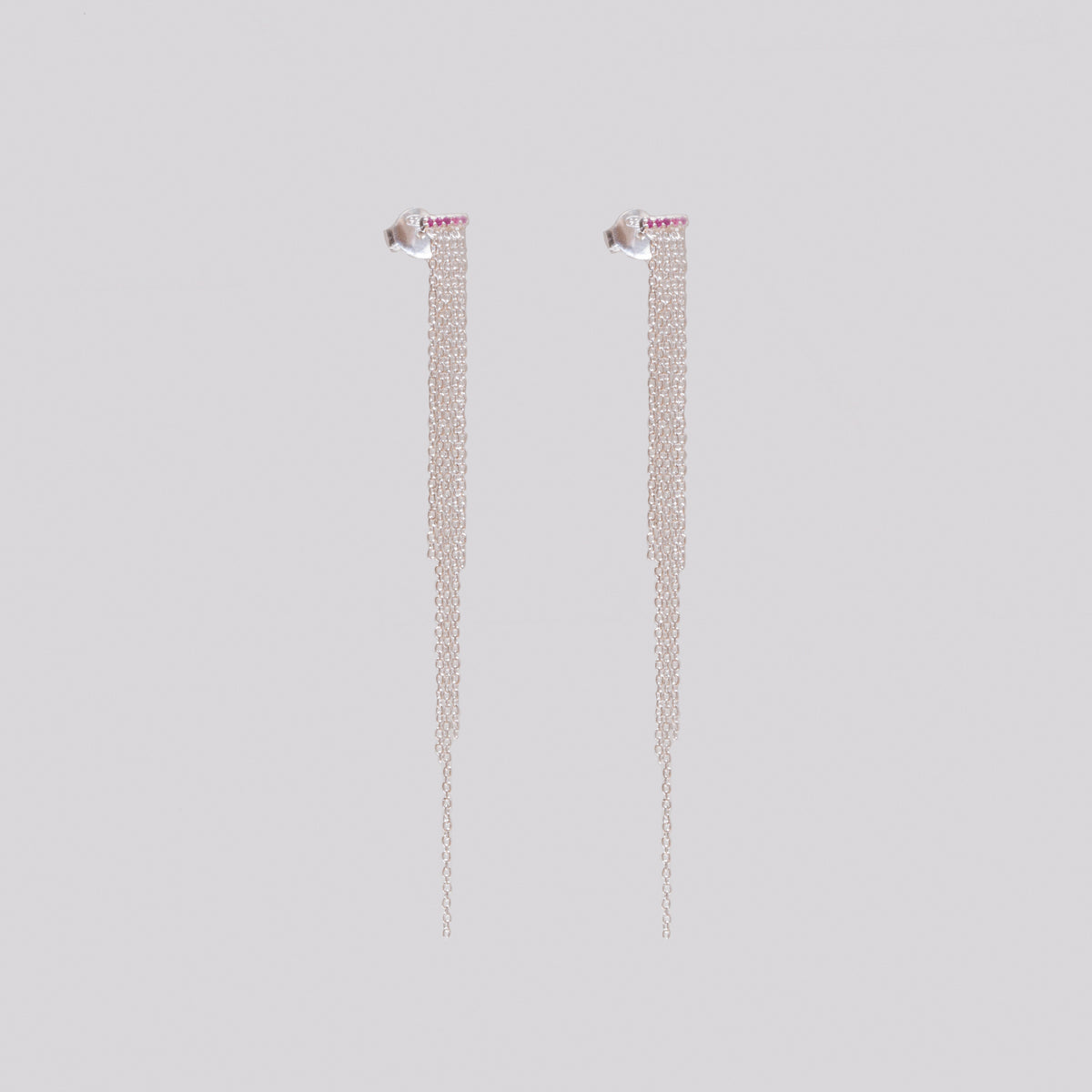 Sterling Silver Tassel Stud Earrings with Garnet