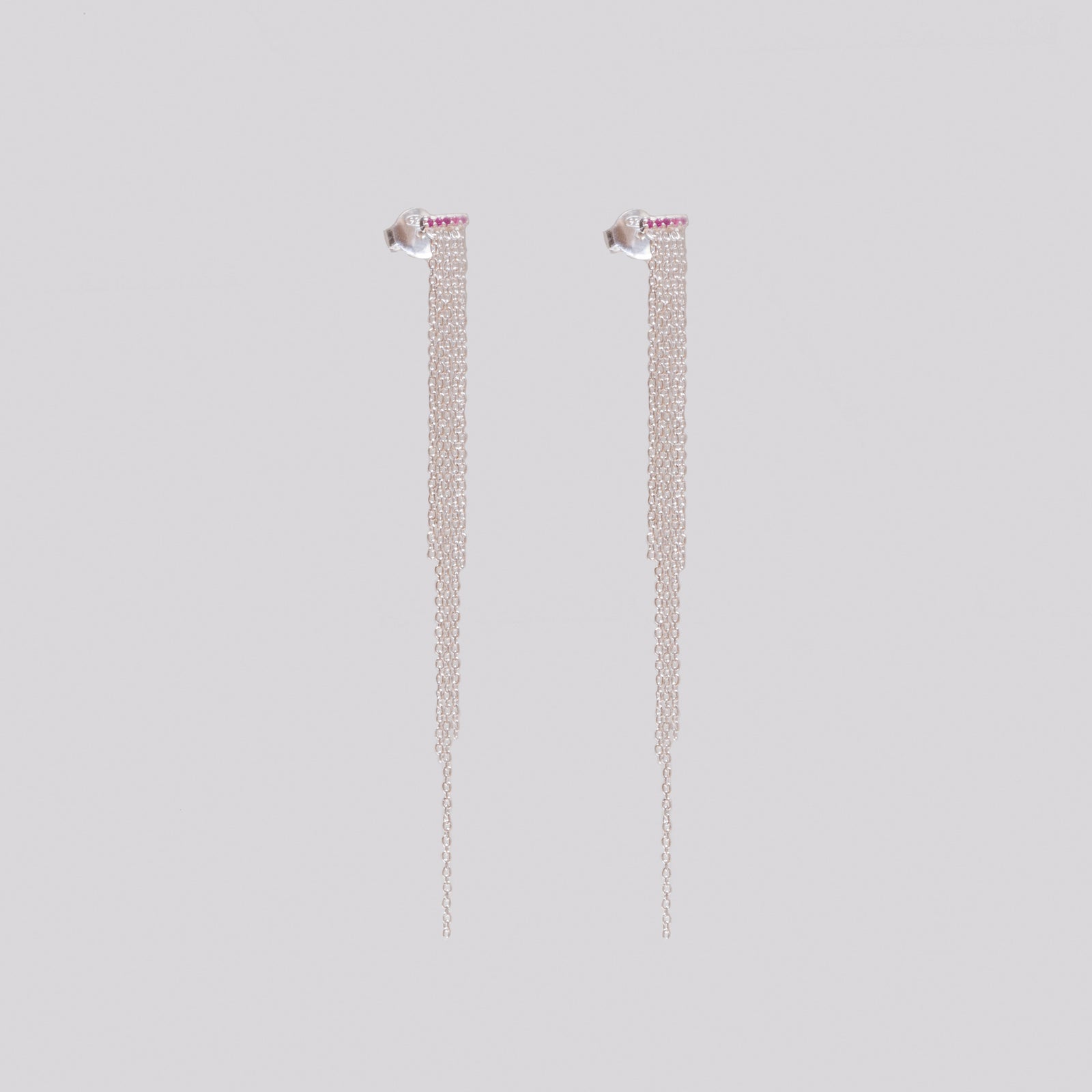 Sterling Silver Tassel Stud Earrings with Garnet