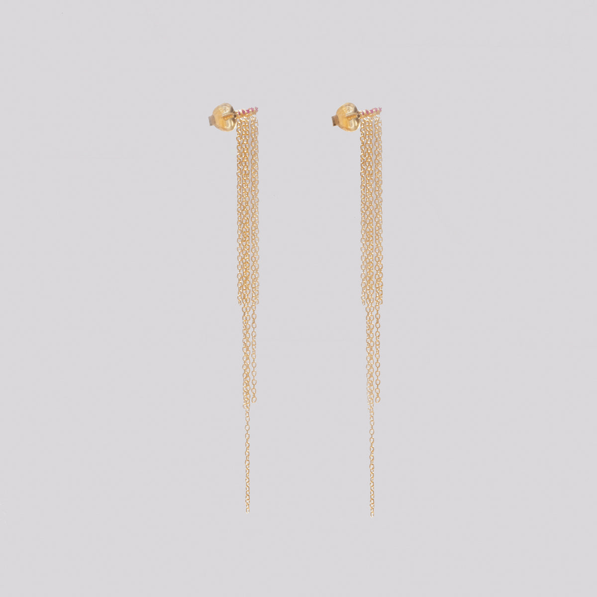 Gold-plated Silver Tassel Stud Earrings with Garnet
