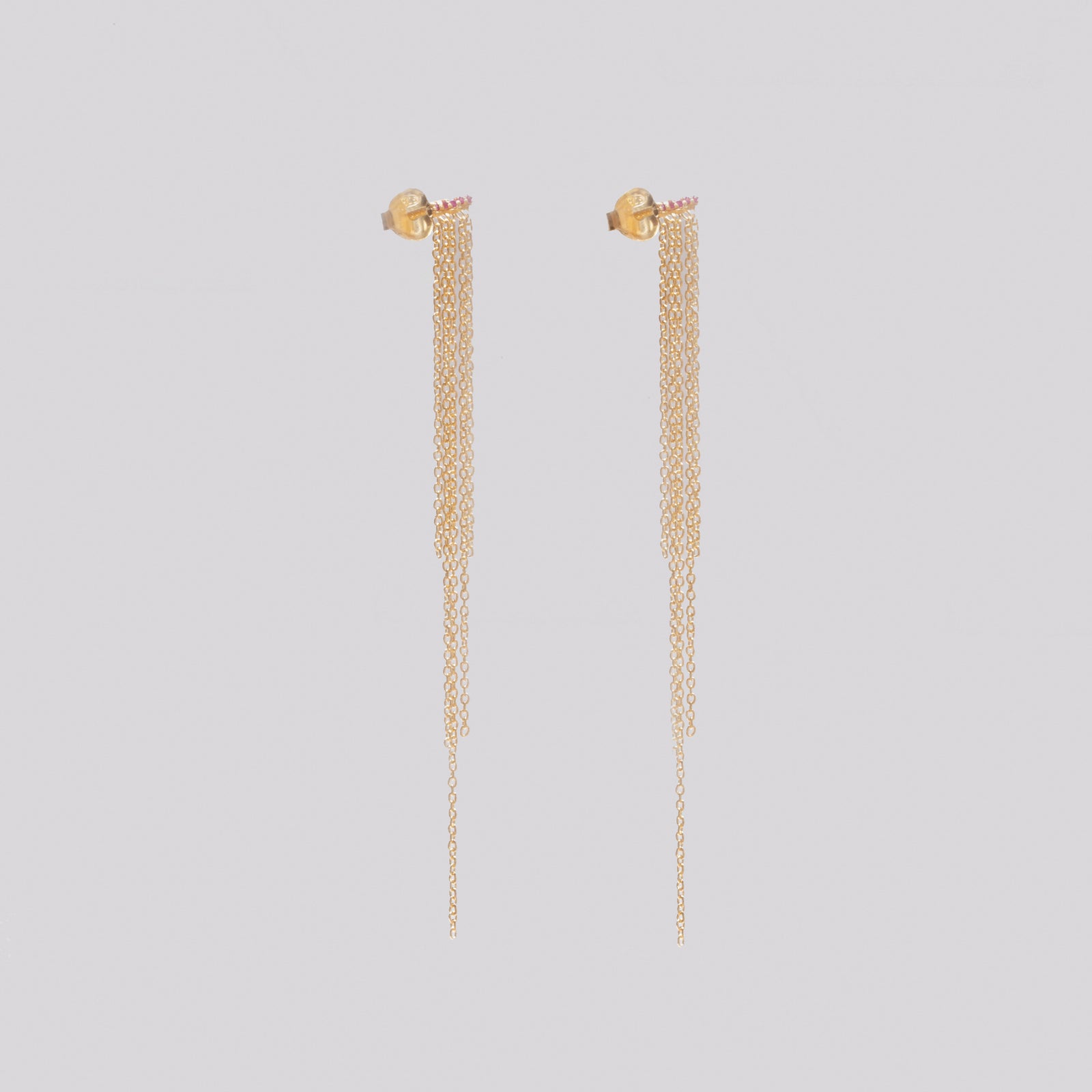 Gold-plated Silver Tassel Stud Earrings with Garnet