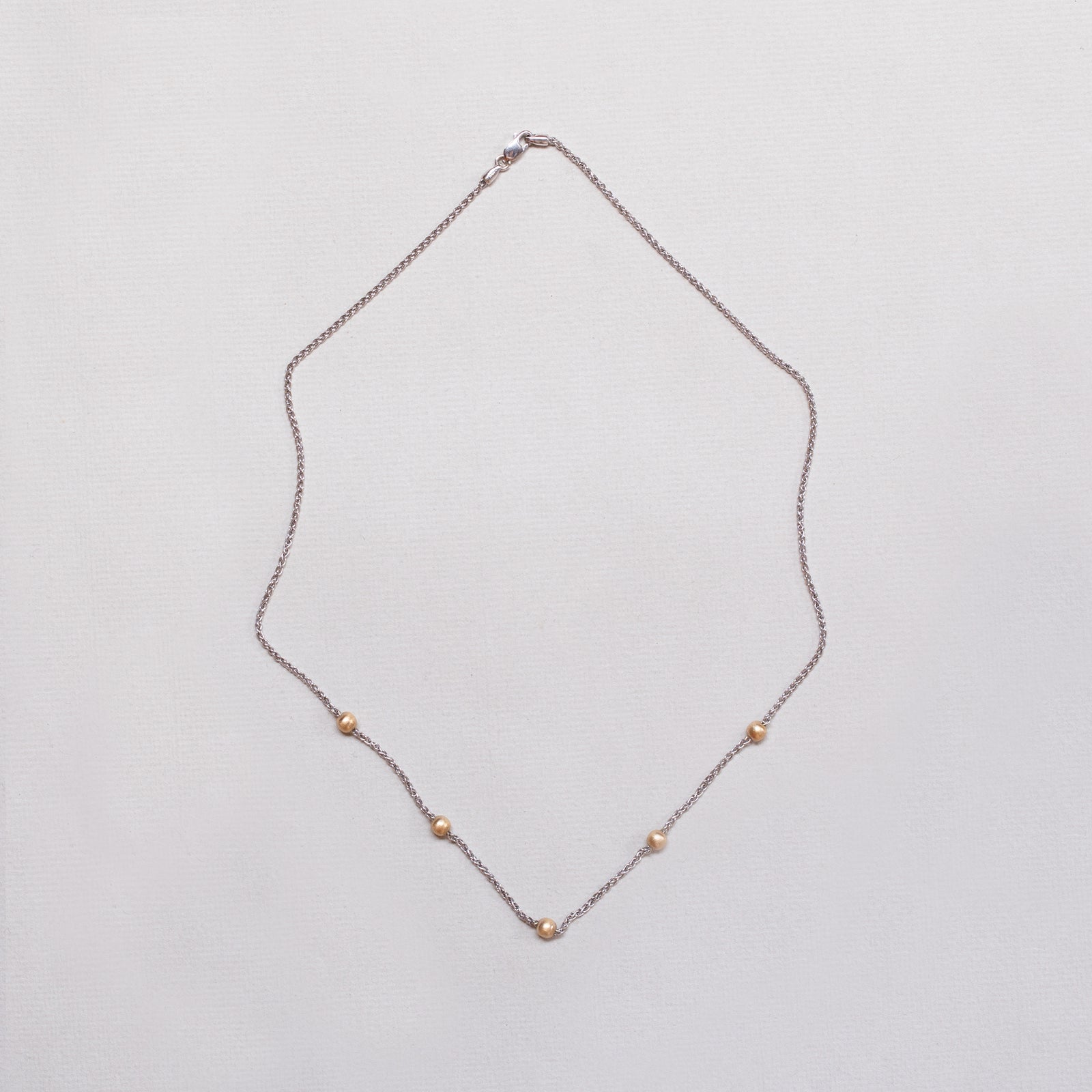 White Gold Station Necklace with Yellow Gold Balls