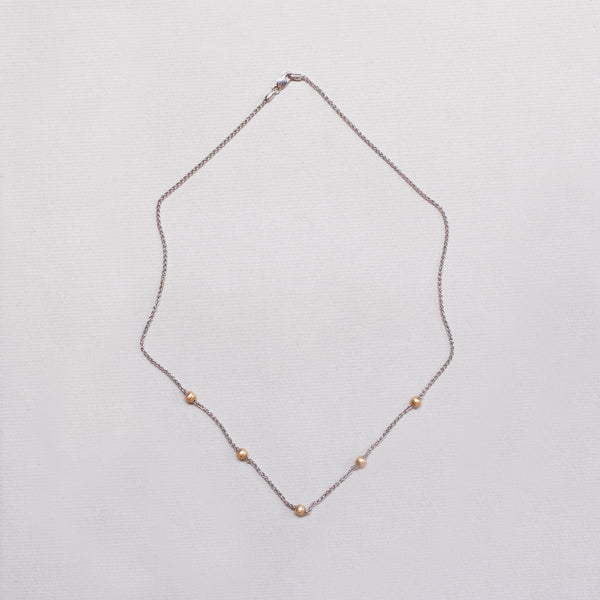 White Gold Station Necklace with Yellow Gold Balls felt