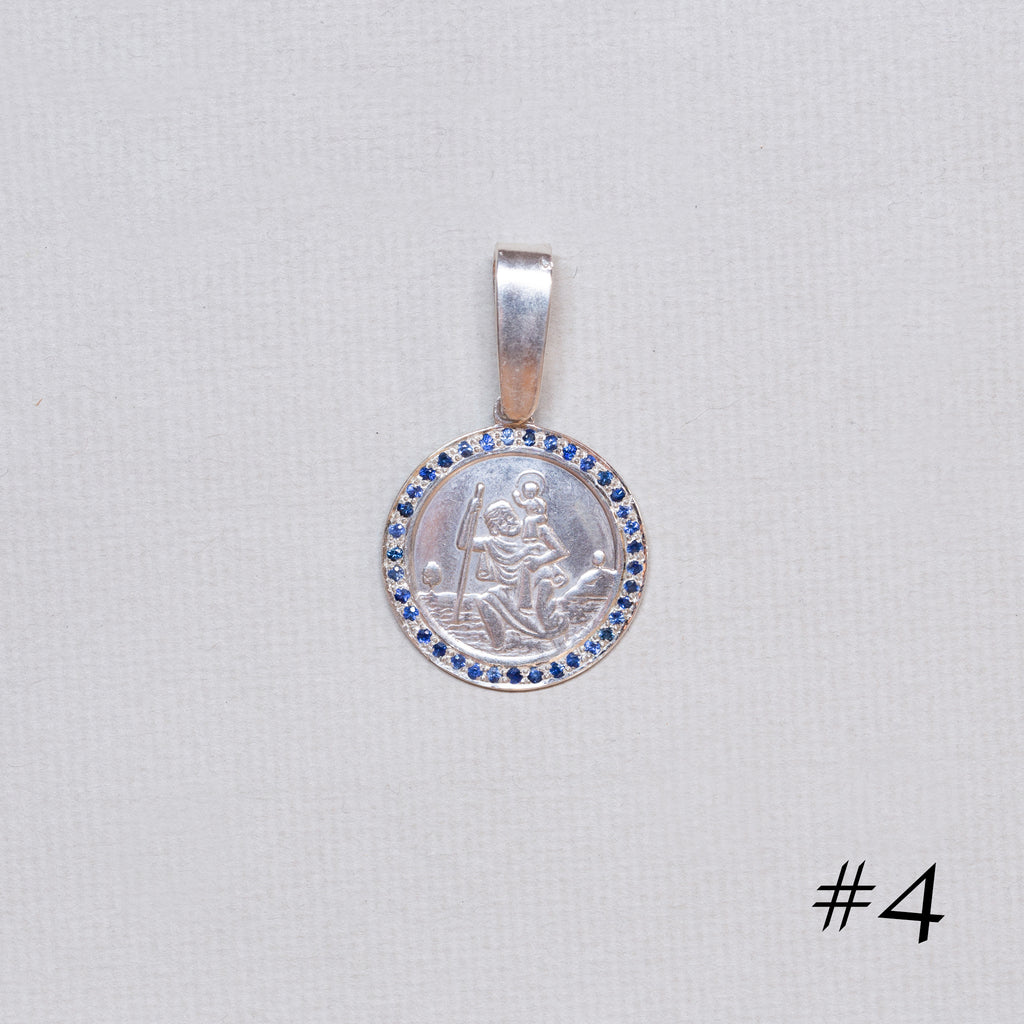 Vintage Silver St. Christopher Charm Pendant with Sapphires #4