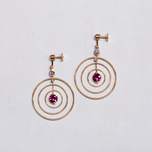 18ct Gold Drop Studs with Amethyst, Tourmaline and Garnet