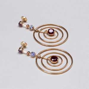 18ct Gold Drop Studs with Amethyst, Tourmaline and Garnet