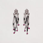 Art Deco Style Diamond, Onyx & Ruby Drop Earrings