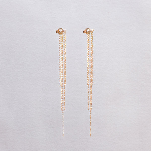 9ct Gold Tassel Stud Earrings with Diamonds felt