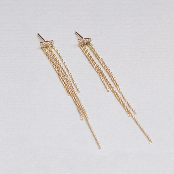 9ct Gold Tassel Stud Earrings with Diamonds felt