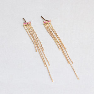 18ct Gold Tassel Stud Earrings with Ruby