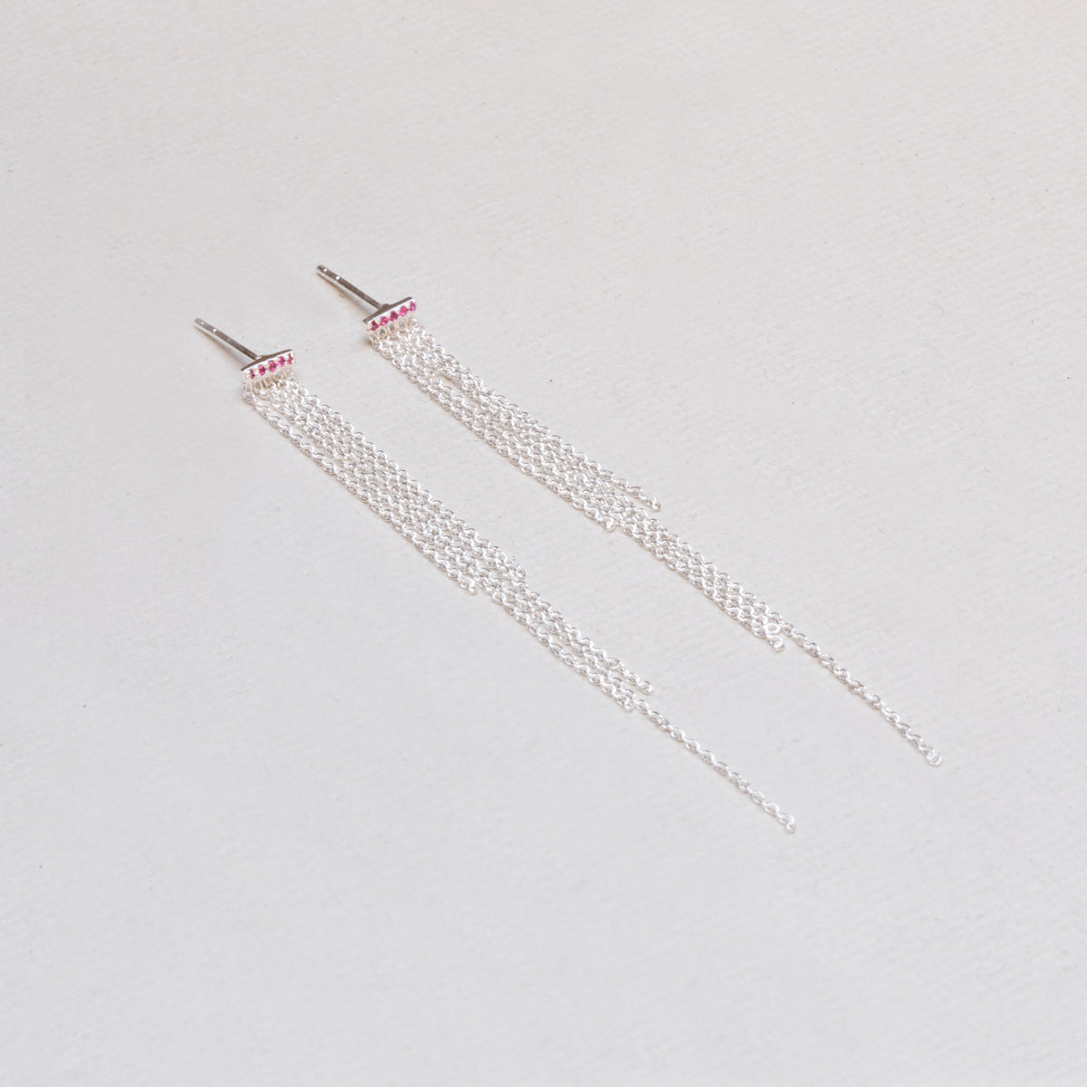 Sterling Silver Tassel Stud Earrings with Garnet