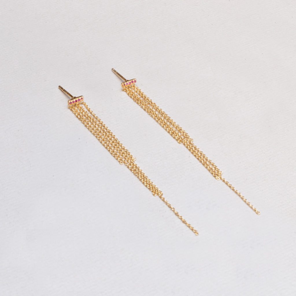 Gold-plated Silver Tassel Stud Earrings with Garnet