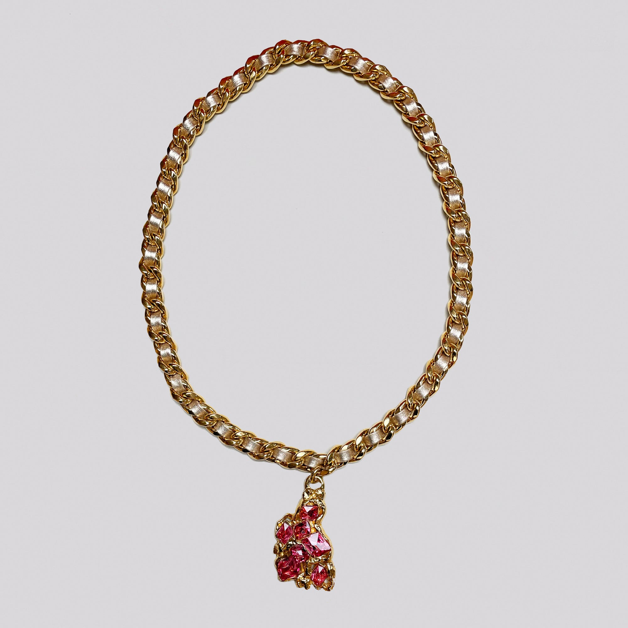 Vintage Gold Chain Necklace with Pink Stones