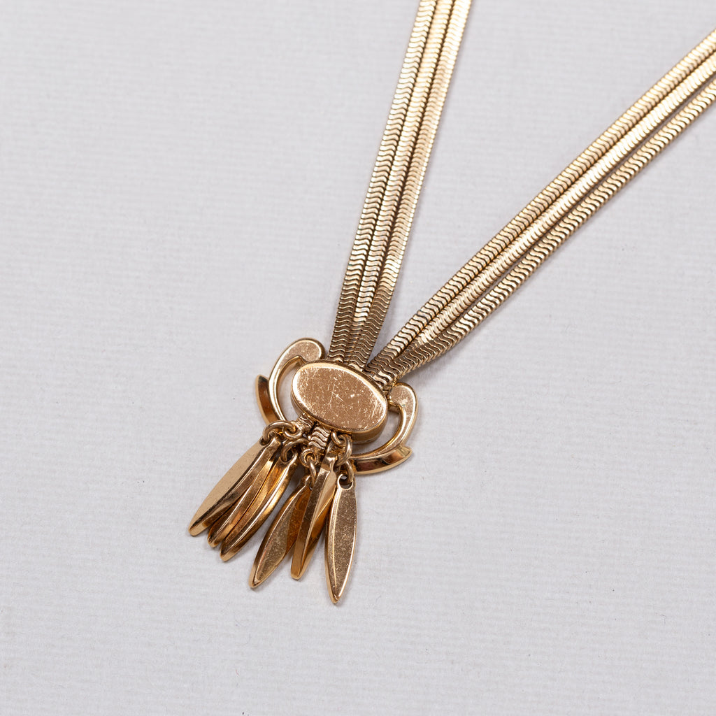 Vintage Gold-tone Triple-layered Snake Chain Necklace