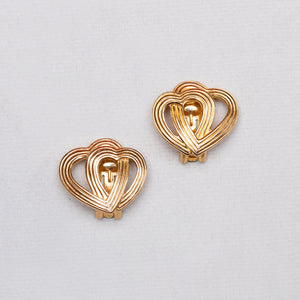 Vintage Christian Dior Lined Gold Heart Clip-on Earrings