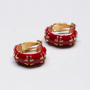 Vintage Lanvin Red Enamel and Gold Clip-on Earrings