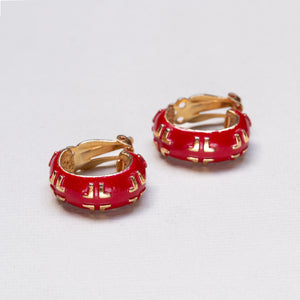 Vintage Lanvin Red Enamel and Gold Clip-on Earrings