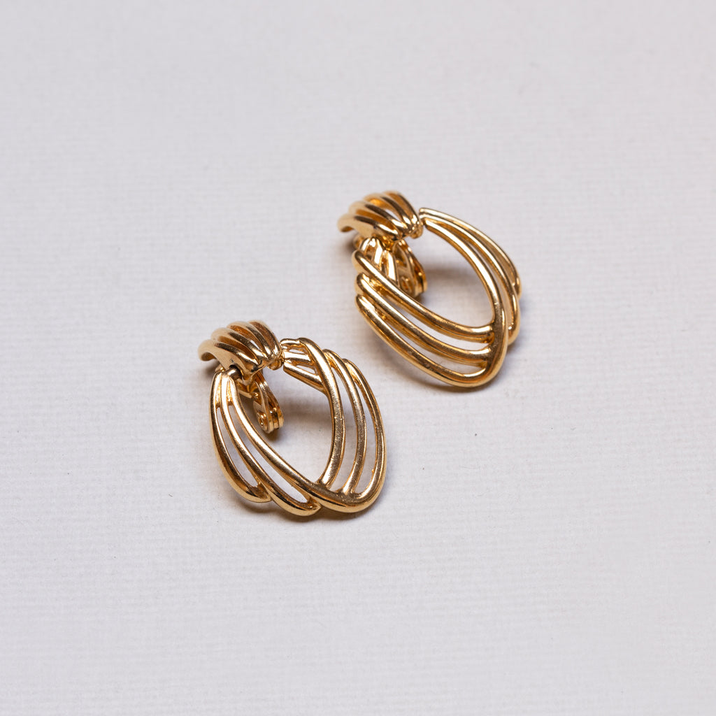 Vintage Monet Gold Triple Swirl Clip-on Earrings