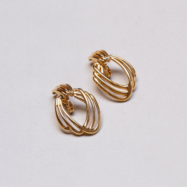 Vintage Monet Gold Triple Swirl Clip-on Earrings - felt