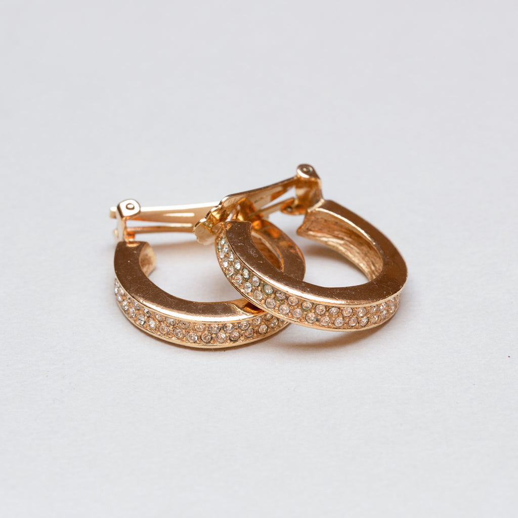 Vintage Dior Gold Diamante Clip-on Hoop Earrings