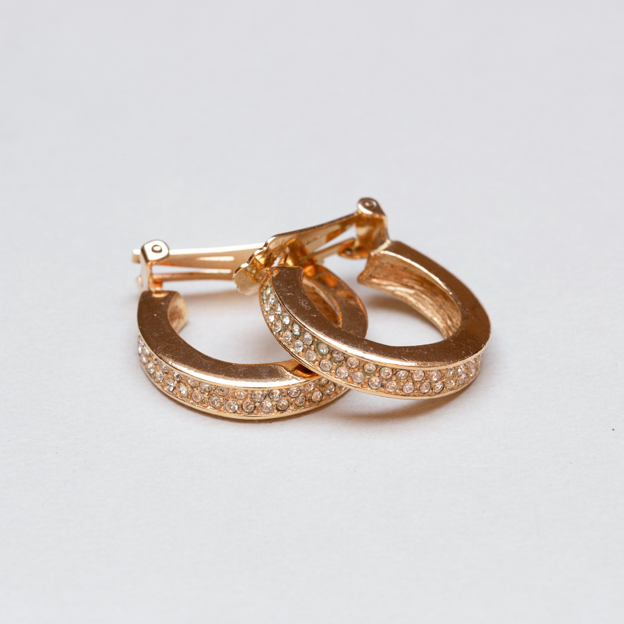 Vintage Dior Gold Diamante Clip-on Hoop Earrings
