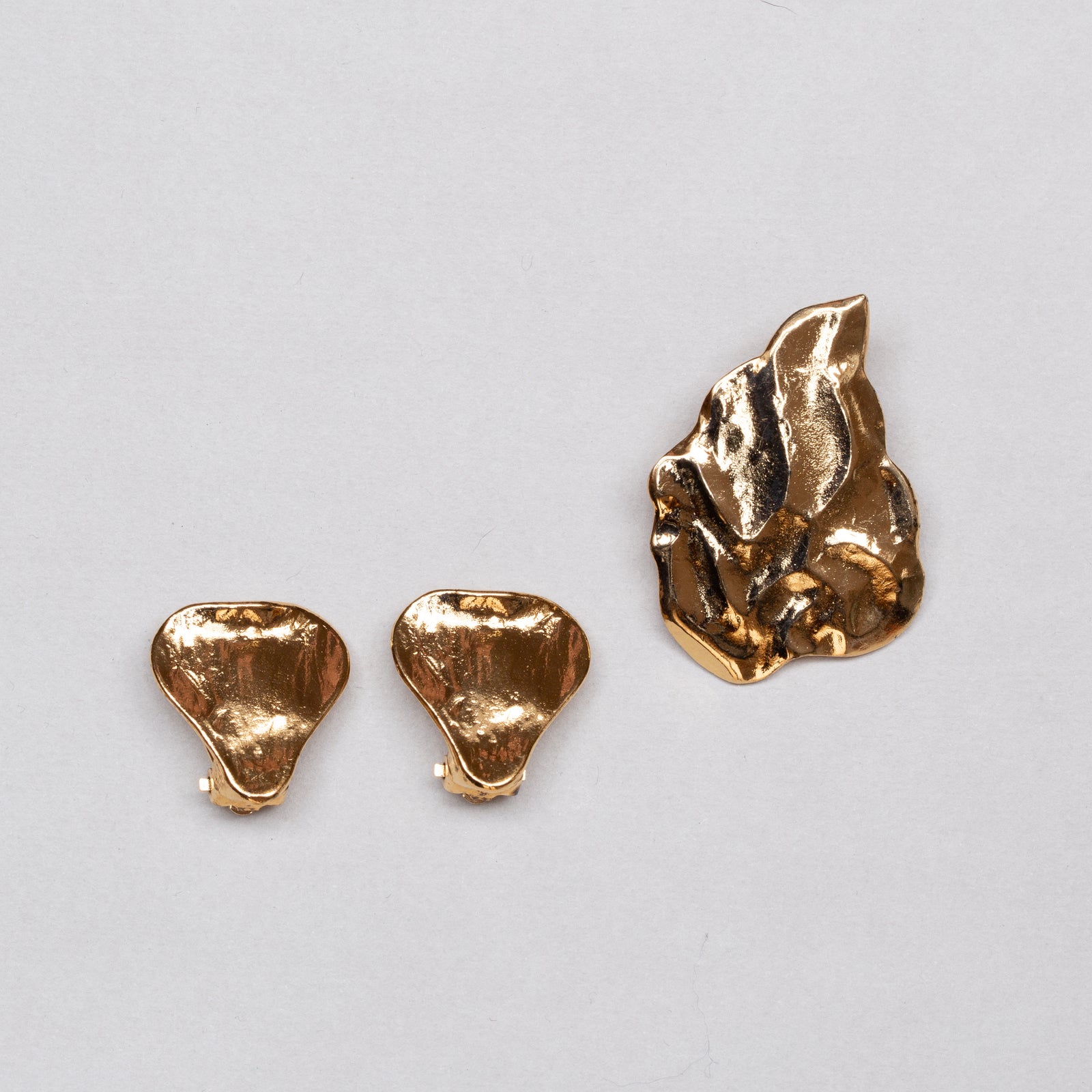 Vintage YSL Set of Gold Pin and Clip-on Earrings