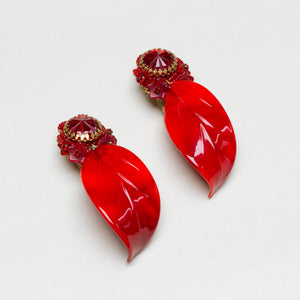 Vintage Red Leaf Clip-on Earrings