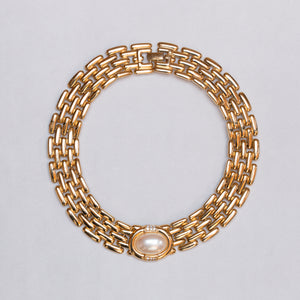 Vintage Givenchy Gold Link Chain Choker Necklace with Pearl