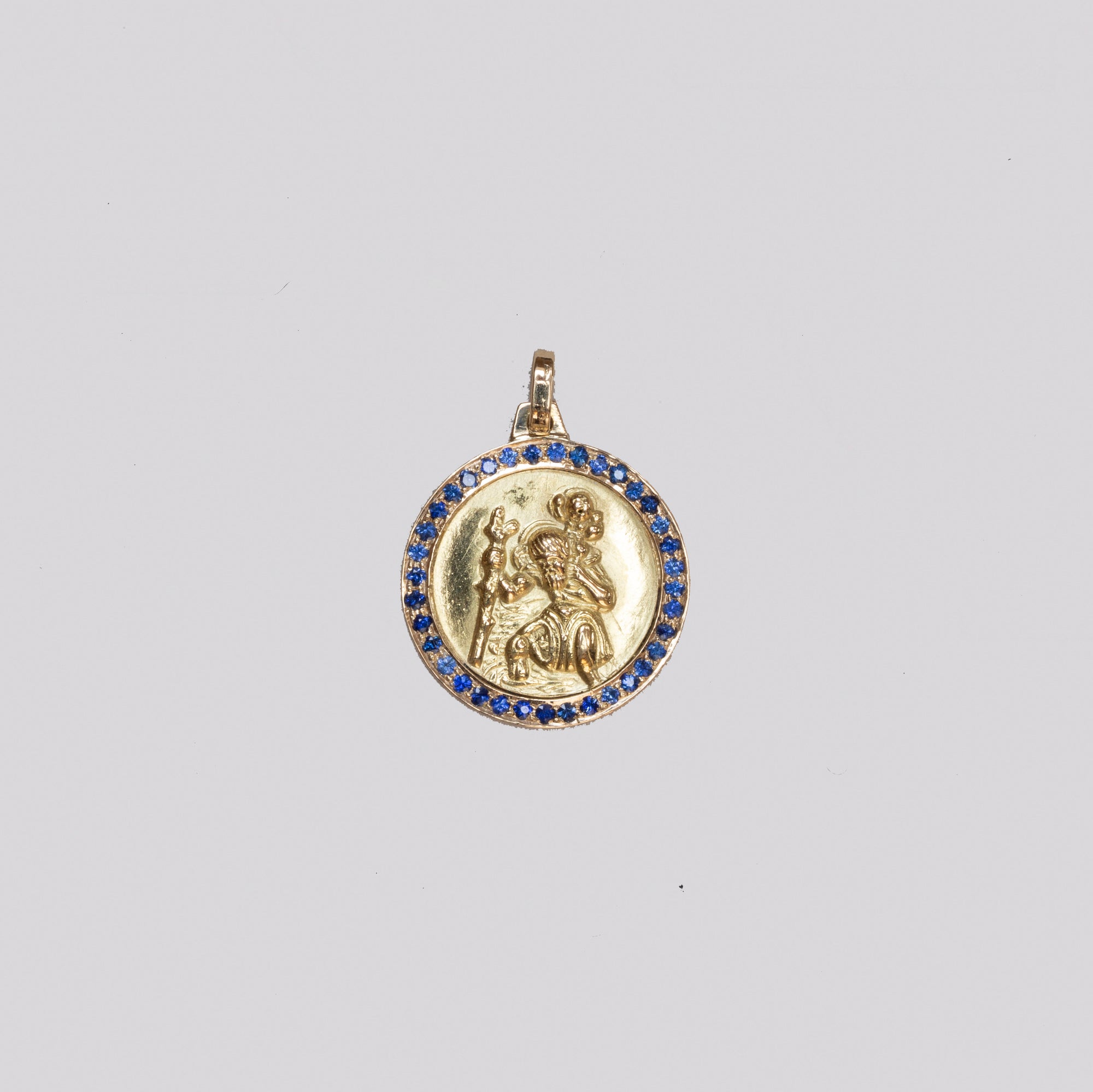 Vintage 9ct Gold St. Christopher Charm Pendant with Sapphires