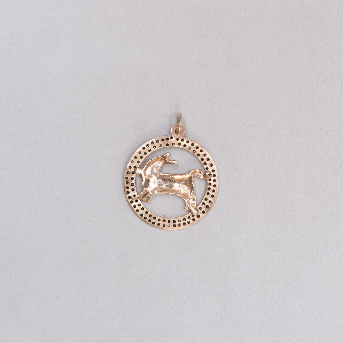 Vintage 9ct Gold Aries Pendant Charm with Black Diamonds