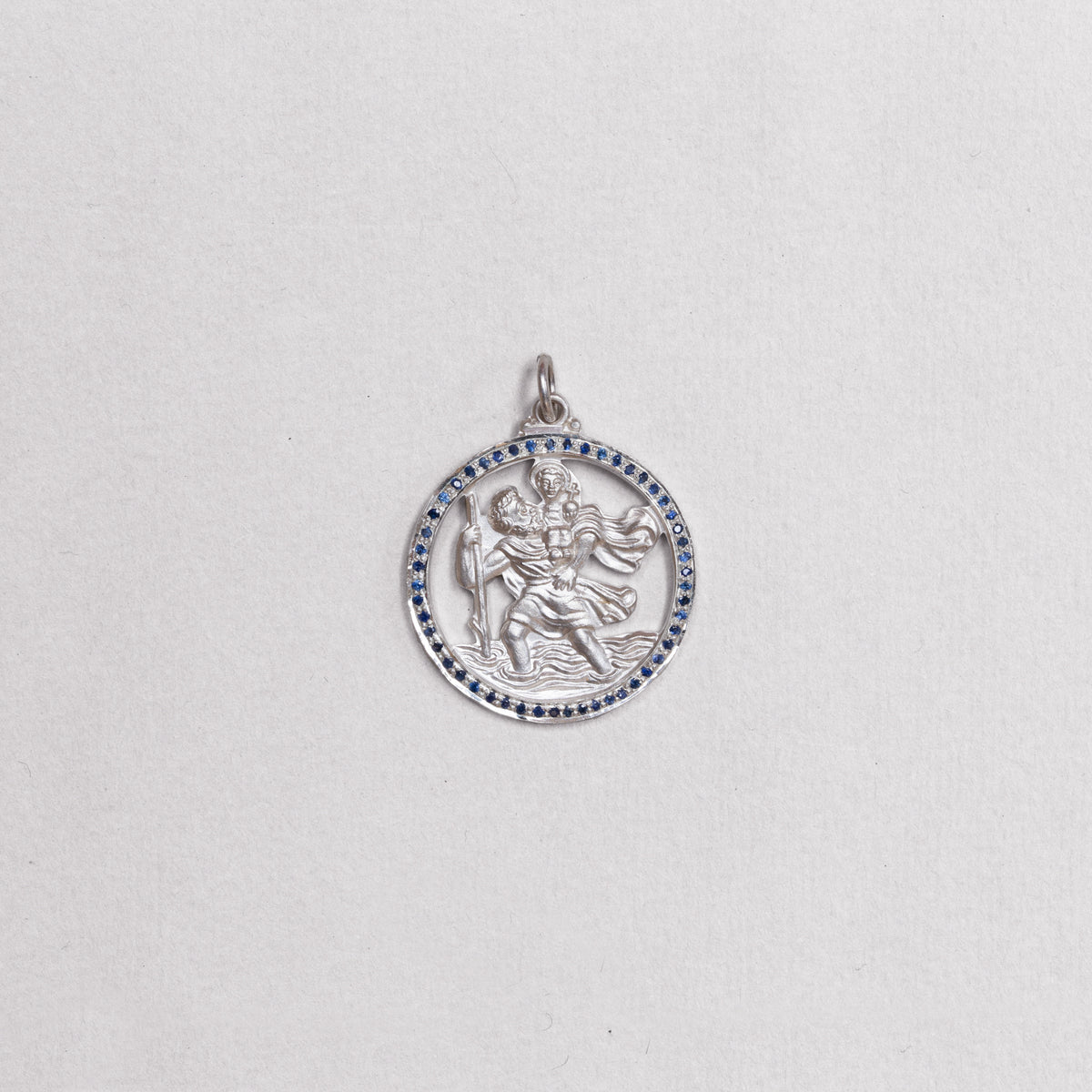 Vintage Silver St. Christopher Charm Pendant with Sapphires #5