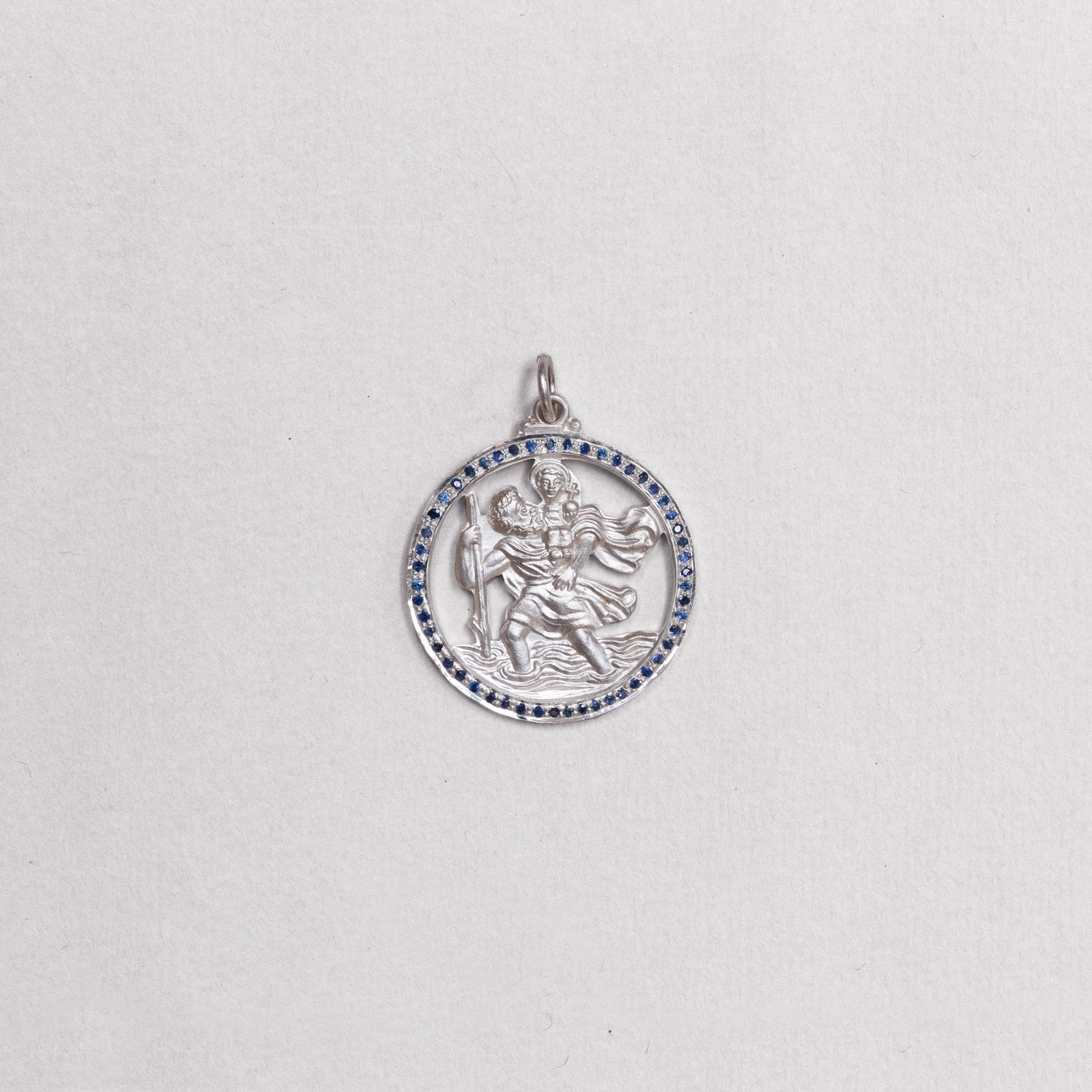 Vintage Silver St. Christopher Charm Pendant with Sapphires